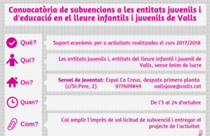 VALLSINFO: Oberta la convocatòria de subvencions per a les entitats juvenils i d’educació en el lleure infantils i juvenils de Valls